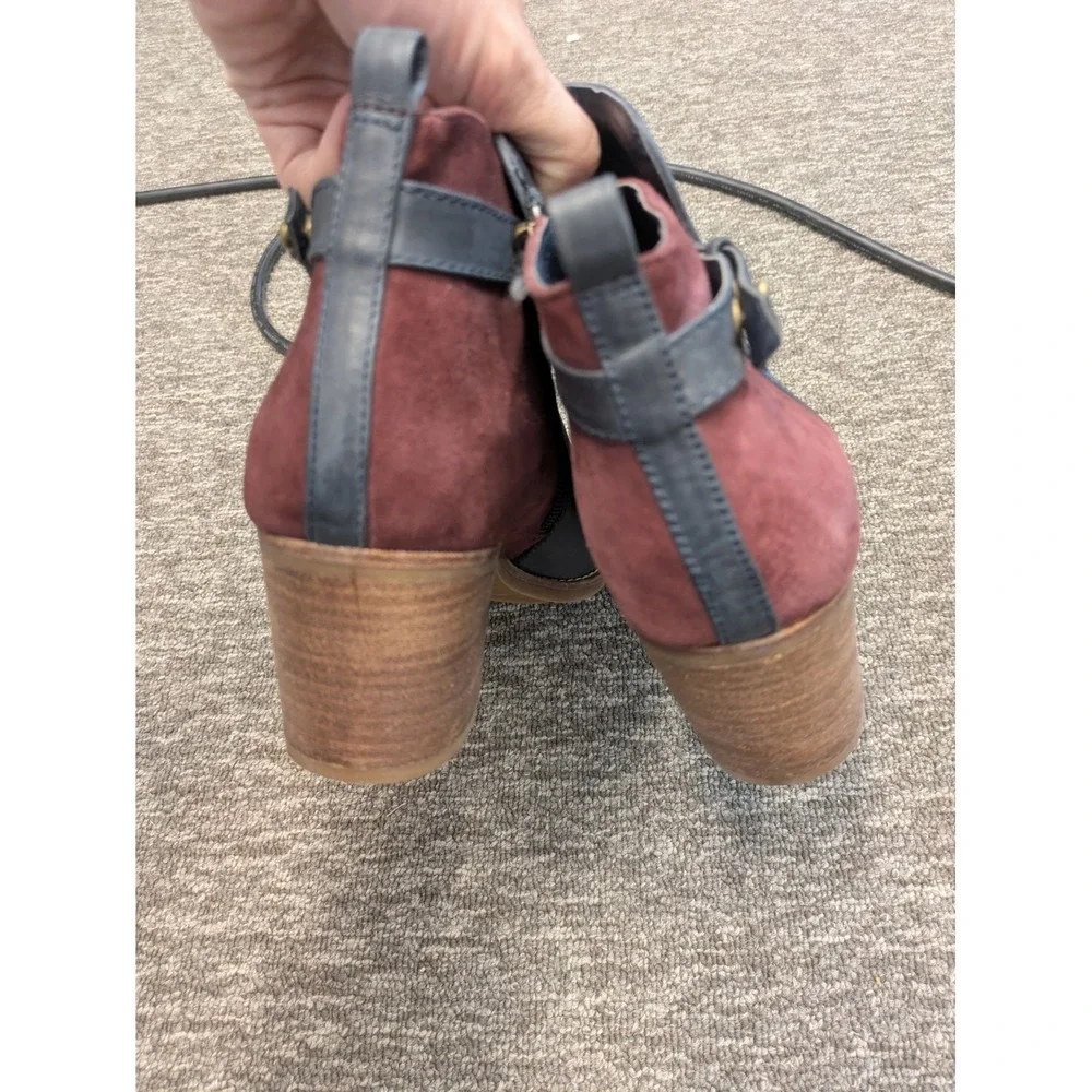 Sperry Ankle Boots Women's Size 7 Navy Blue Burgundy‎ Suede Leather Block Heel